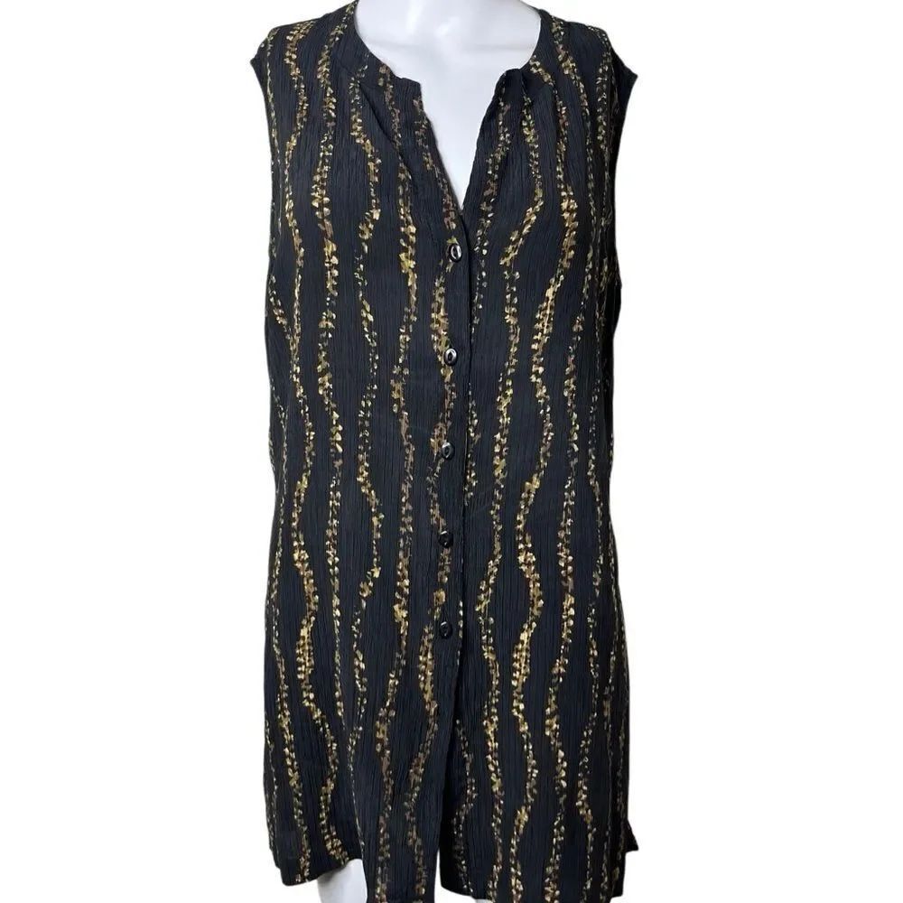 Black and Gold Button-Up Sleeveless Top
